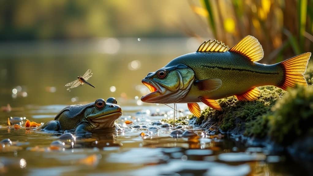 bass ambushing amphibians and reptiles