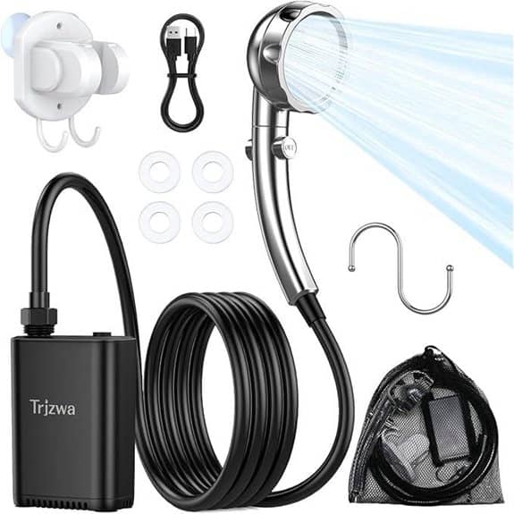 Portable Outdoor Shower with Rechargeable Battery Pump