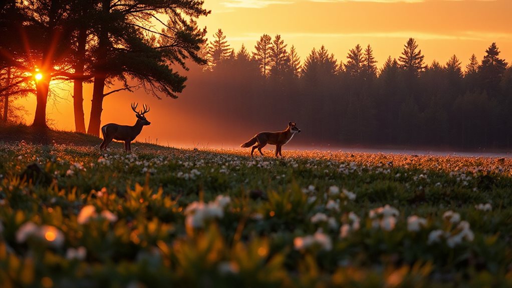 animals emerge as dusk falls
