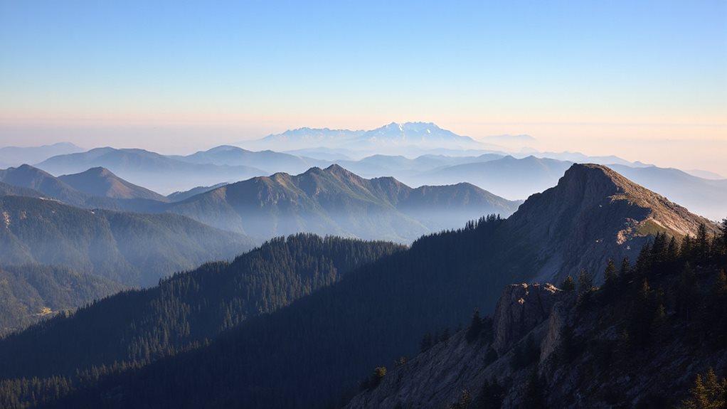 blue haze makes distant mountains appear