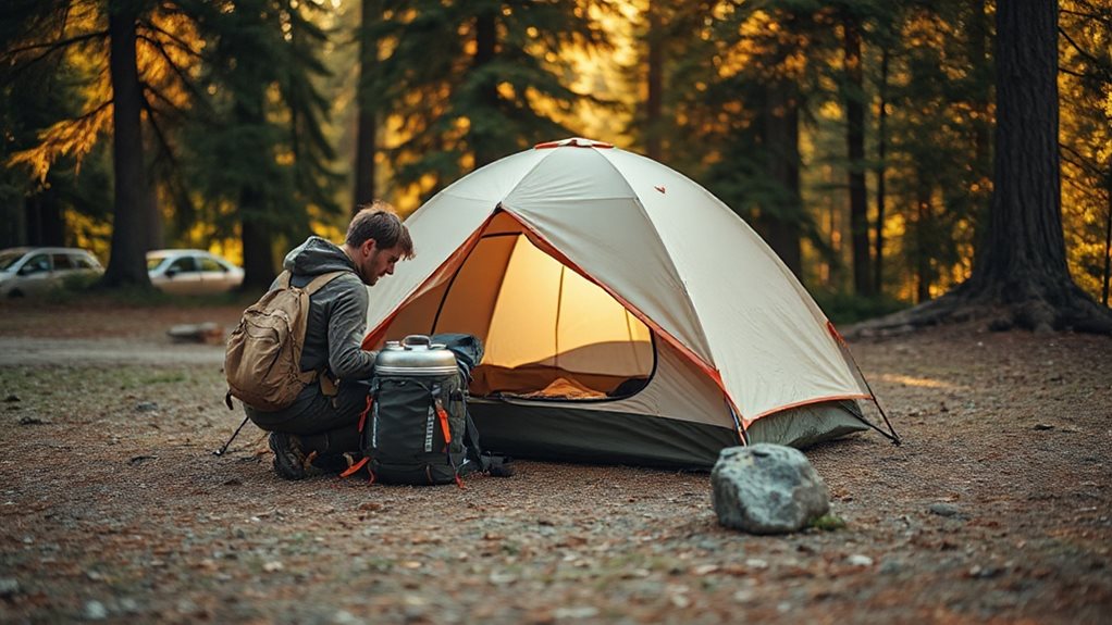 flat dry campsite setup organized
