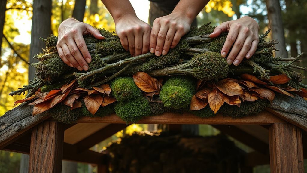 layered waterproof shelter with foliage