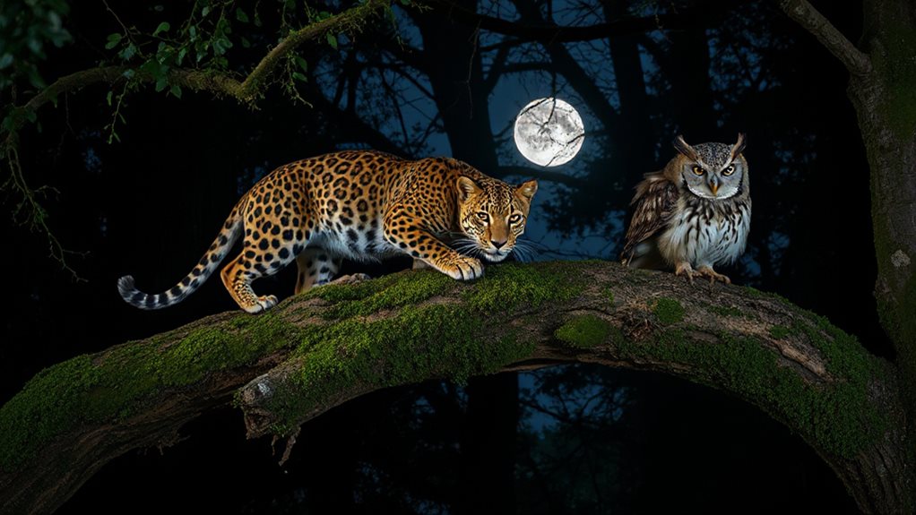 leopards hunt with stealth owls
