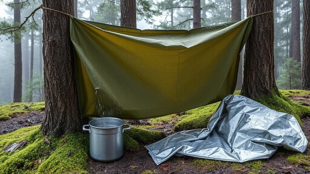 tarp rainwater catcher setup