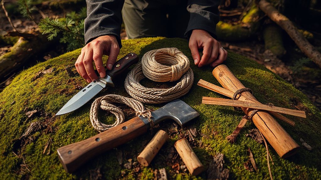 tools rope lashings shelter frame assembly