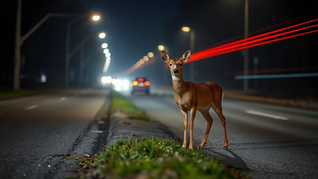 deer freeze from sudden car glare