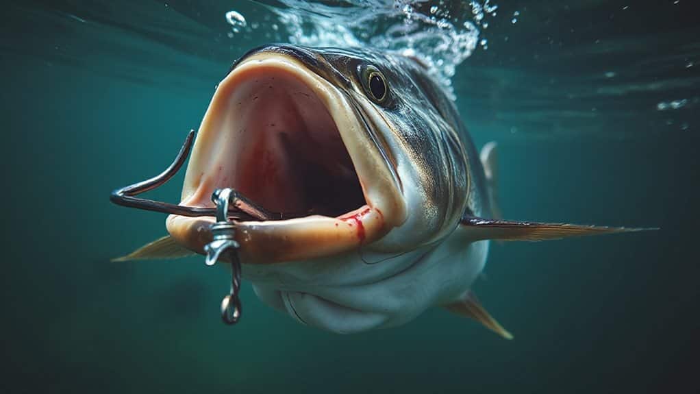 fish swallows deep hook
