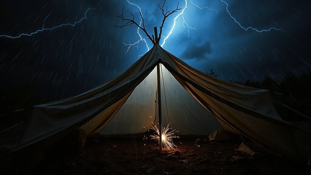 lightning follows tent s metal path