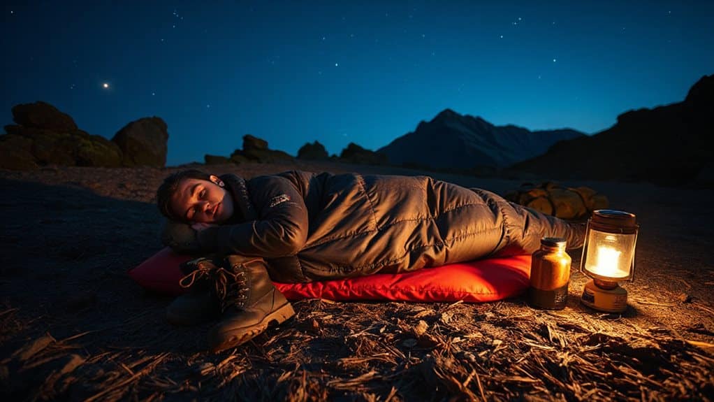 warm safe ground sleeping setup