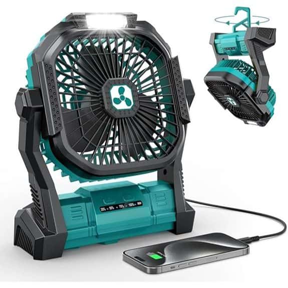 Rechargeable Portable Fan with LED Lantern and Power Bank