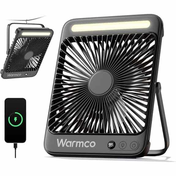 Warmco 20000mAh Portable Camping Fan with LED Lantern