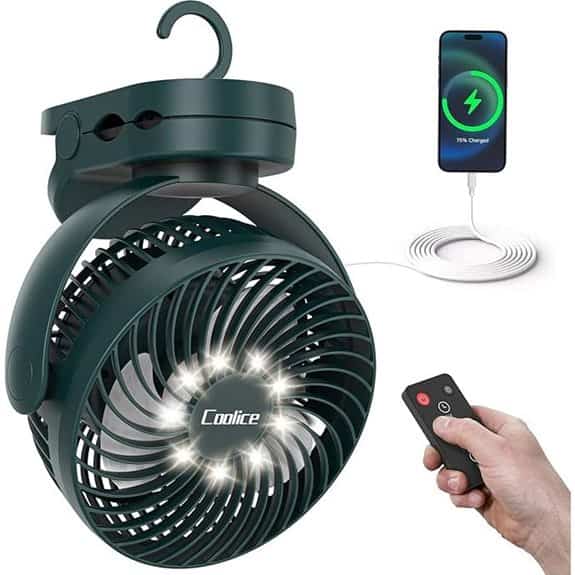 Rechargeable Camping Fan with Remote and LED Light